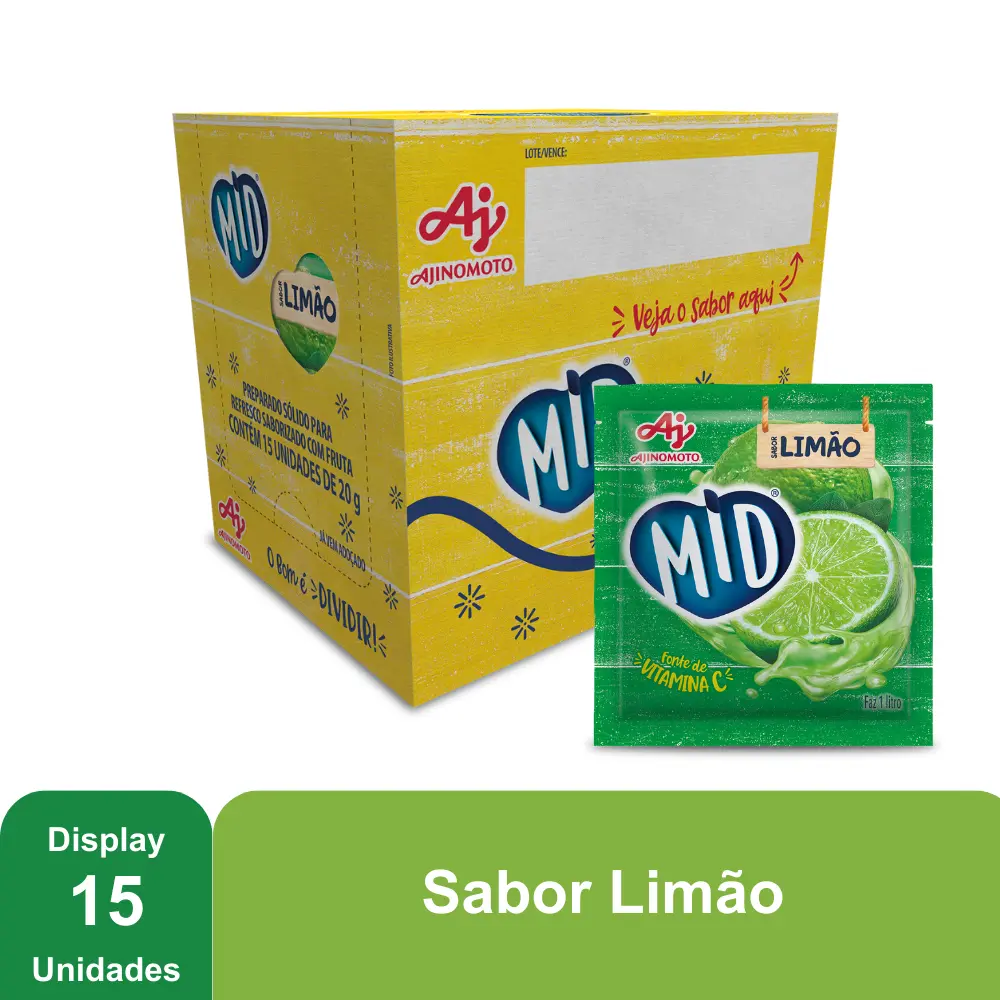 MID LIMÃO - REFRESCO EM PÓ 20G x 15 UN (CX 8 DISPLAYS)