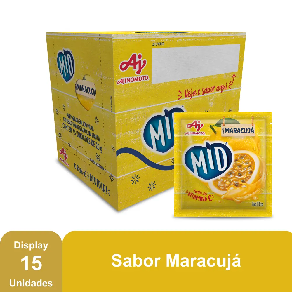 MID MARACUJÁ - REFRESCO EM PÓ 20G x 15 UN (CX 8 DISPLAYS)