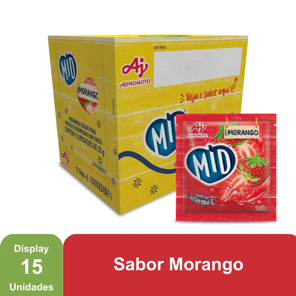 MID MORANGO - REFRESCO EM PÓ 20G x 15 UN (CX 8 DISPLAYS)
