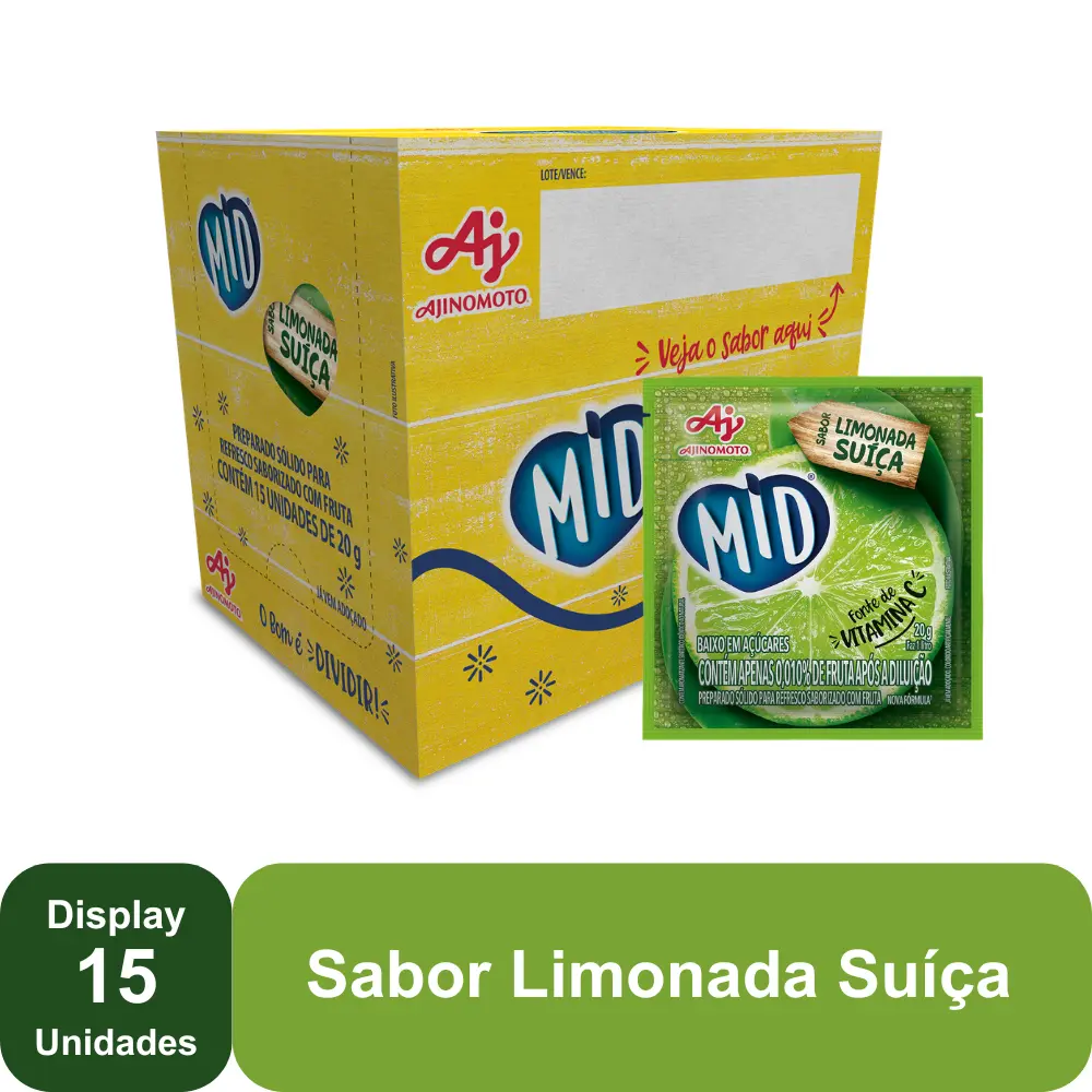 MID LIMONADA SUÍÇA - REFRESCO EM PÓ 20G x 15 UN (CX 8 DISPLAYS)