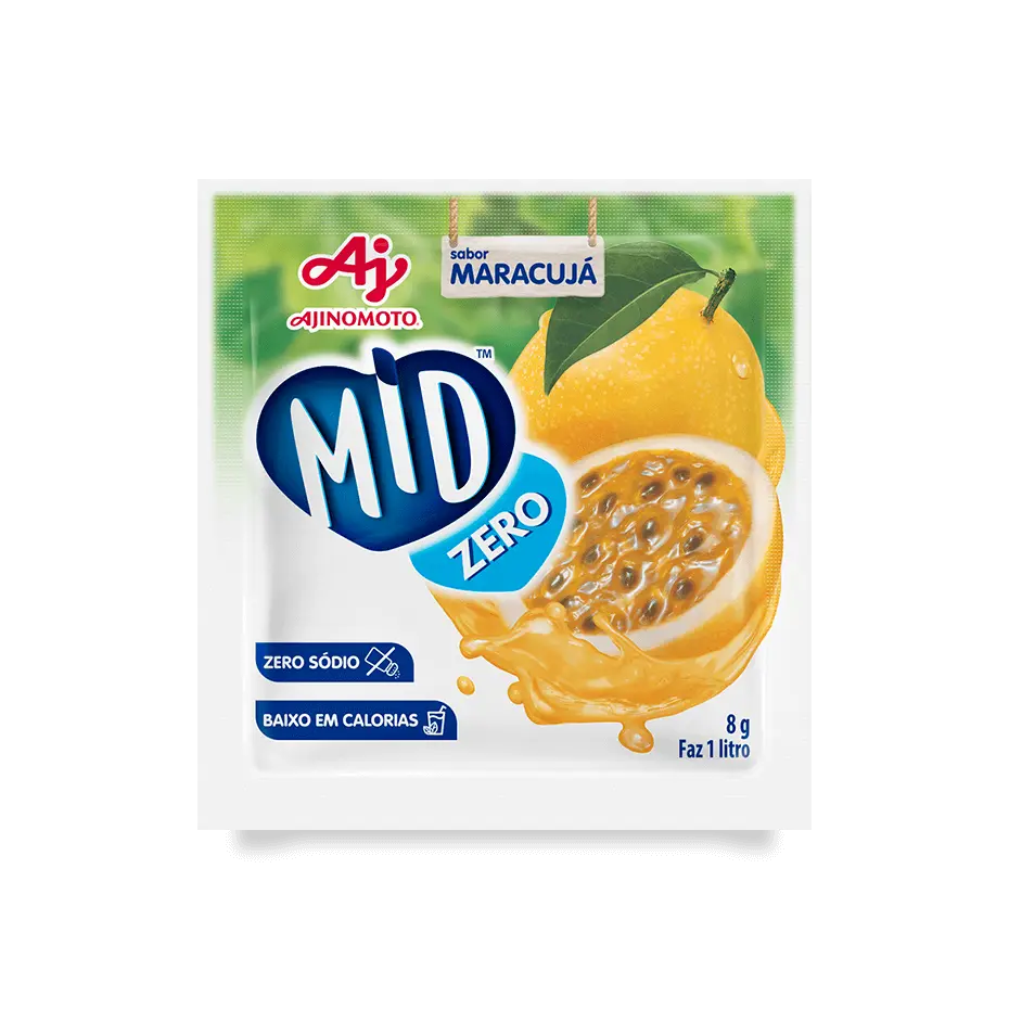 MID MARACUJÁ ZERO AÇÚCAR - REFRESCO EM PÓ 20G X 15UN (CX 8 DISPLAYS)