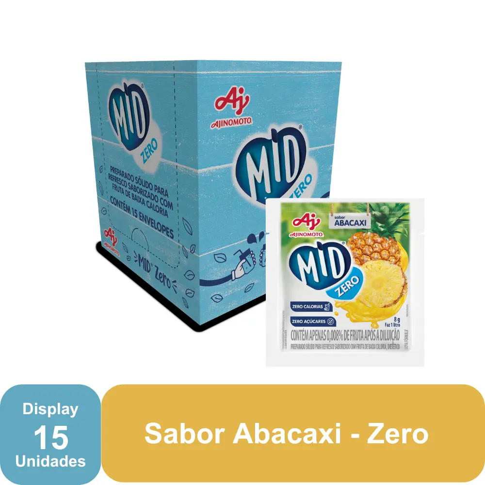 MID ABACAXI ZERO AÇÚCAR - REFRESCO EM PÓ 8G X 15UN (CX 8 DISPLAYS)