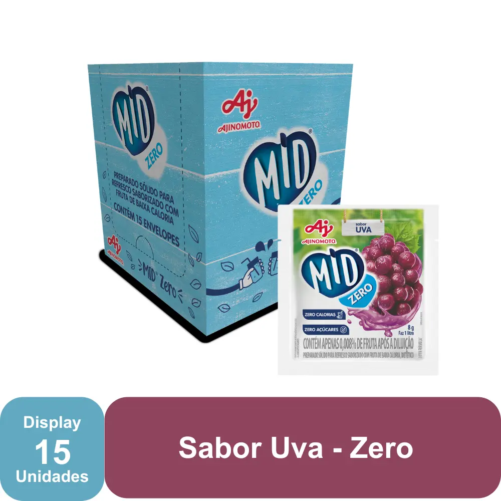 MID UVA ZERO AÇÚCAR - REFRESCO EM PÓ 8G x 15 UN (CX 8 DISPLAYS)