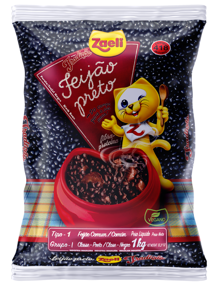 FEIJÃO PRETO PREMIUM TIPO 1 ZAELI 1KG (30 X 1 KG)