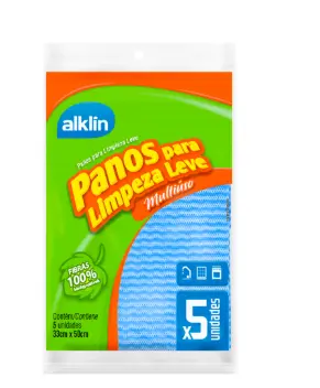 [ALK7007] PANO DE LIMPEZA LEVE ALKLIN 33X50 AZUL C/5 (CX 24 UNIDADES)