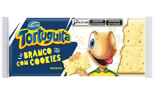 [AR0014] CHOCOLATE EM BARRA TORTUGUITA BRANCO COM COOKIES DISPLAY 12 X 80GR (CAIXA C/ 12 X 960GR)