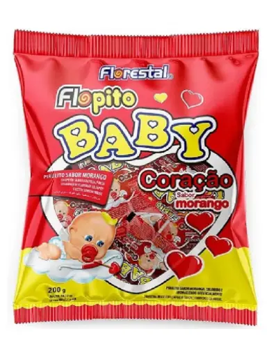 [FL0001] PIRULITO FLOPITO BABY CORAÇÃO FLORESTAL MORANGO 50UN
